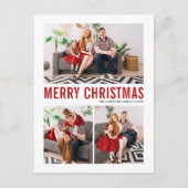 Red Typography Merry Christmas Three Photo Feestdagenkaart (Voorkant)