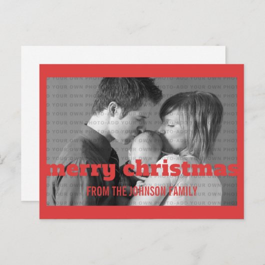 Red Typography Merry kerstfoto Briefkaart (Voorkant / Achterkant)