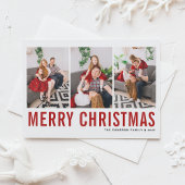 Red Typography Merry Kerstry Three Photo Collage Briefkaart