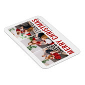 Red Typography Merry Kerstry Three Photo Collage Magneet (Rechterzijde)