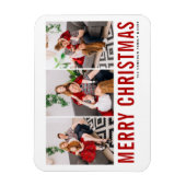 Red Typography Merry Kerstry Three Photo Collage Magneet (Verticaal)