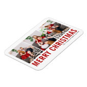 Red Typography Merry Kerstry Three Photo Collage Magneet (Linkerzijde)