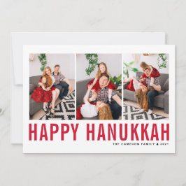 Red Typography Photo Collage Happy Hanukkah Feestdagenkaart