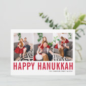 Red Typography Photo Collage Happy Hanukkah Feestdagenkaart (Staand voorkant)
