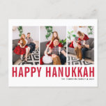 Red Typography Photo Collage Happy Hanukkah Feestdagenkaart<br><div class="desc">Happy Hanukkah!  Happy Hanukkah-fotocollage-briefkaart met rode eenvoudige typografie en sneeuwpatroon. Personaliseer door drie foto's,  namen,  jaar en andere details toe te voegen. Dit moderne Hanukkah-briefkaart is verkrijgbaar in andere kleuren en in kartonnen dozen.</div>