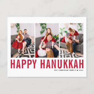 Red Typography Photo Collage Happy Hanukkah Feestdagenkaart