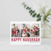 Red Typography Photo Collage Happy Hanukkah Feestdagenkaart (Staand voorkant)