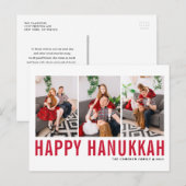 Red Typography Photo Collage Happy Hanukkah Feestdagenkaart (Voorkant / Achterkant)