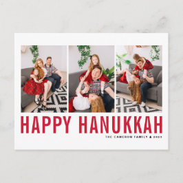 Red Typography Photo Collage Happy Hanukkah Feestdagenkaart