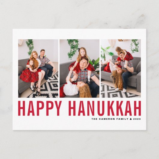 Red Typography Photo Collage Happy Hanukkah Feestdagenkaart (Voorkant)