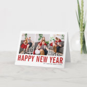 Red Typography Photo Collage Happy Nieuwjaar Feestdagen Kaart (Voorkant)