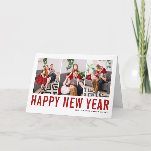 Red Typography Photo Collage Happy Nieuwjaar Feestdagen Kaart (Voorkant)