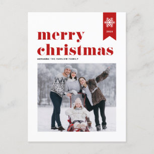 Red Typography Snowflakes Merry Kerstfoto Feestdagenkaart