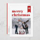 Red Typography Snowflakes Merry Kerstfoto Feestdagenkaart (Voorkant / Achterkant)