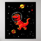 Red Tyrannosaurus rex dinos in de ruimte Poster (Voorkant)
