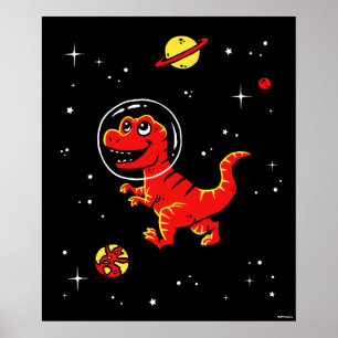 Red Tyrannosaurus rex dinos in de ruimte Poster
