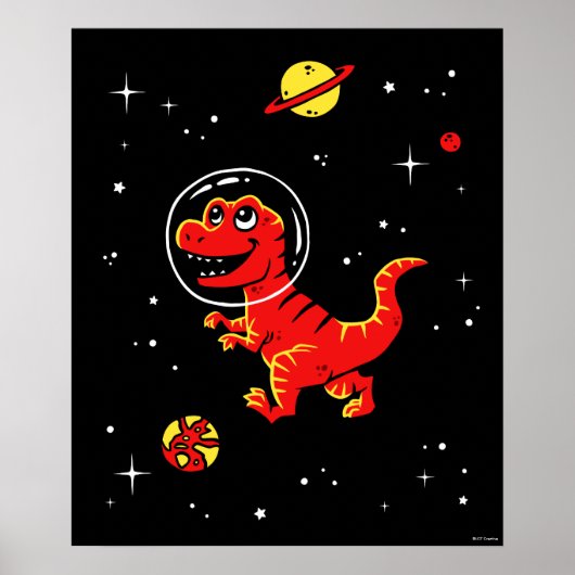 Red Tyrannosaurus rex dinos in de ruimte Poster (Voorkant)