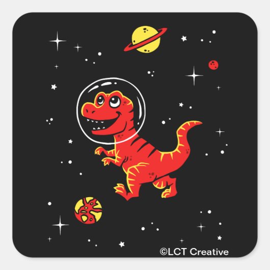 Red Tyrannosaurus rex dinos in de ruimte Vierkante Sticker (Voorkant)