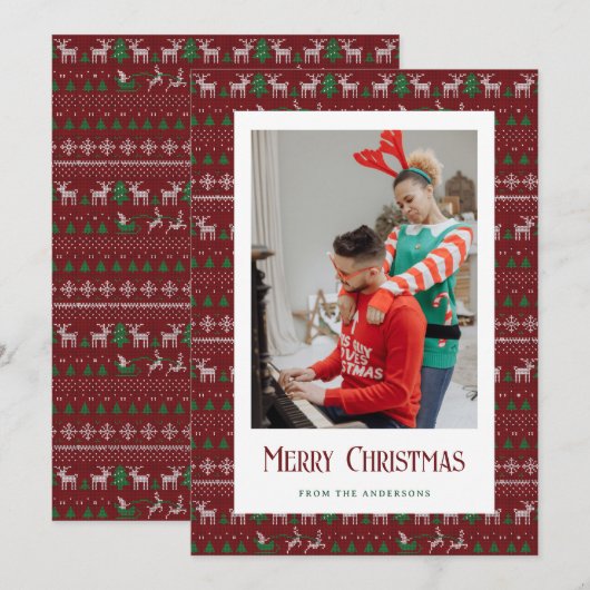 Red Ugly kerstSweater Feestdagenkaart (Voorkant / Achterkant)