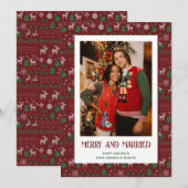 Red Ugly Sweater Married en Merry Photo Feestdagenkaart (Voorkant / Achterkant)