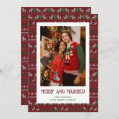 Red Ugly Sweater Merry en trouwfoto Feestdagenkaart (Voorkant / Achterkant)