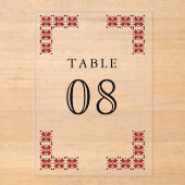Red Ukrainian Wedding Acrylic Table Number Acryl Uitnodigingen (Voorkant)