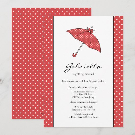 Red Umbrella Bridal Shower Kaart (Voorkant / Achterkant)