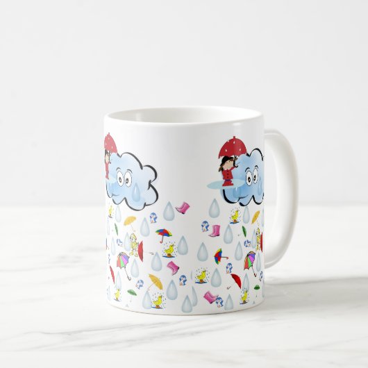 Red Umbrella Happy Clouds Rain Mok (Voorkant rechts)