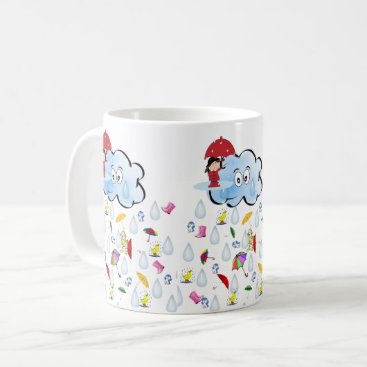 Red Umbrella Happy Clouds Rain Mok (Voorkant links)