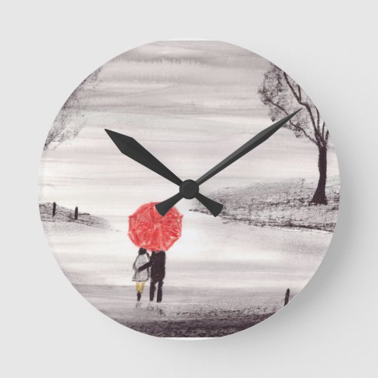 Red umbrella I Love You romantic Wedding rustic Ronde Klok (Voorkant)