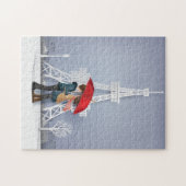 Red umbrella in Parijs paar Valentijnse Legpuzzel (Horizontaal)