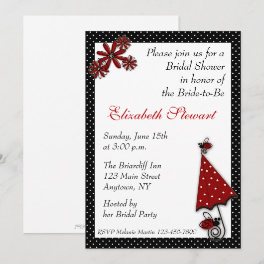 Red Umbrella Ladybugs Shower Kaart (Voorkant / Achterkant)