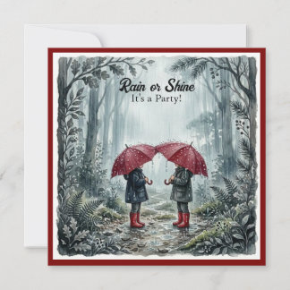 Red Umbrella Rain or Shine Birthday Invitation Kaart