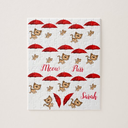 Red Umbrellas Cats Jigzaag Puzzle Daisy Legpuzzel (Verticaal)