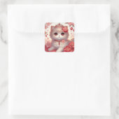 Red Ume Plum Blossom Princess Cat Vierkante Sticker (Tas)
