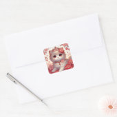 Red Ume Plum Blossom Princess Cat Vierkante Sticker (Envelop)