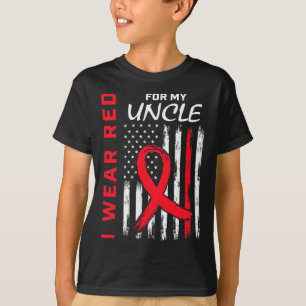 Red Uncle Heart Disease Awareness Flag Niece Nephe T-shirt