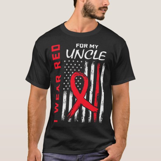 Red Uncle Heart Disease Awareness Flag Niece Nephe T-shirt (Voorkant)