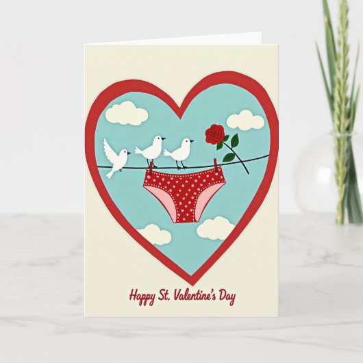 Red Undies Rose Valentine Card Kaart (Voorkant)