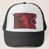 Red Unicorn Black Trucker Hat Pet (Voorkant)