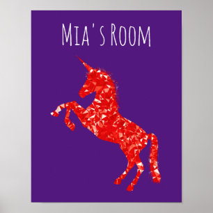 Red Unicorn mystical creature kind slaapkamer Poster