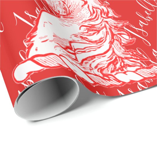 Red Unicorn Pattern Douanenaam Isabella Cadeaupapier (Rol Hoek)