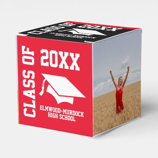 Red Unique Graduation Party Bedankdoosjes (Voorkant Zijde)