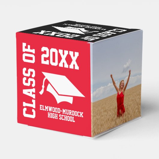 Red Unique Graduation Party Bedankdoosjes (Achterkant)