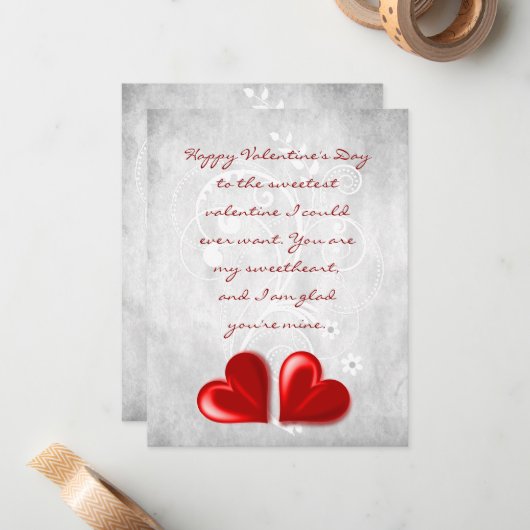 Red Valentijn Harten Flat Note Kaart Notitiekaartje (Voorkant / Achterkant in situ)