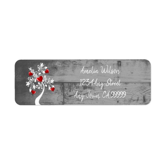 Red Valentijn Hearts Tree Return Address Label (Voorkant)