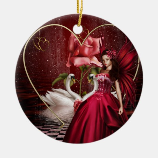 Red Valentijnsdag Fairy Keramisch Ornament (Voorkant)