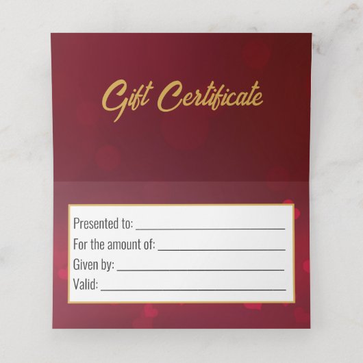 Red Valentijnsdag Gold Heart Ribbon-kaartje Plaatskaartje (Binnenkant ongevouwen)