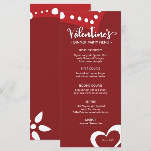 Red Valentijnsdag Hearts Eigen diner Menu (Voorkant / Achterkant)