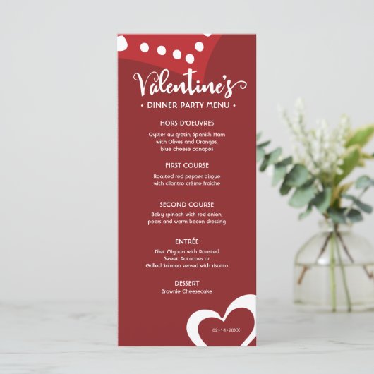 Red Valentijnsdag Hearts Eigen diner Menu (Staand voorkant)
